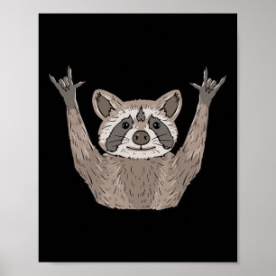 ILY Raccoon ASL Hand Gesture Döv Hearing Loss Awa Poster