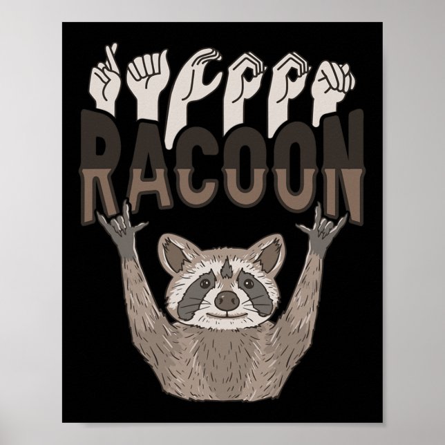 Ily Racoon Asl Hand Gesture Deaf Hearing Loss Awar Poster (Framsidan)