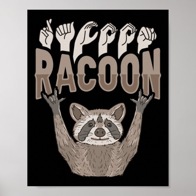 Ily Racoon Asl Hand Gesture Deaf Hearing Loss Awar Poster (Framsidan)