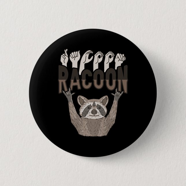 ILY Racoon ASL Hand Gesture Döv Hearing Loss Awar Knapp (Framsida)