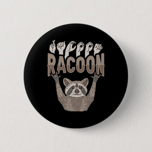 ILY Racoon ASL Hand Gesture Döv Hearing Loss Awar Knapp