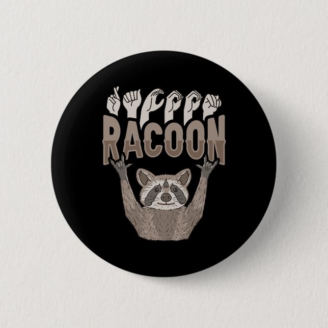 ILY Racoon ASL Hand Gesture Döv Hearing Loss Awar Knapp (Framsida)