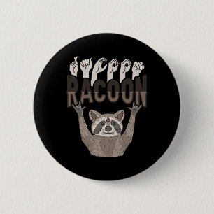 ILY Racoon ASL Hand Gesture Döv Hearing Loss Awar Knapp