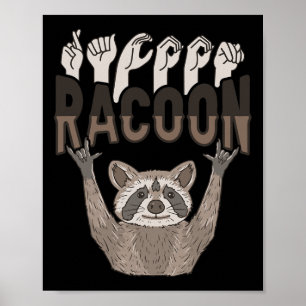ILY Racoon ASL Hand Gesture Döv Hearing Loss Awar Poster