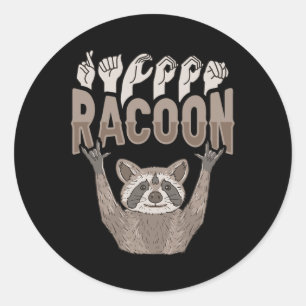 ILY Racoon ASL Hand Gesture Döv Hearing Loss Awar Runt Klistermärke
