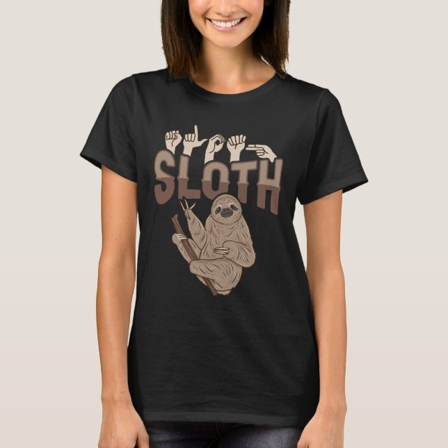 ILY Sloth ASL Hand Gesture Döv Hörselförlust Medve T Shirt (Framsida)