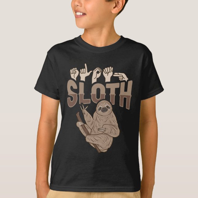 ILY Sloth ASL Hand Gesture Döv Hörselförlust Medve T Shirt (Framsida)