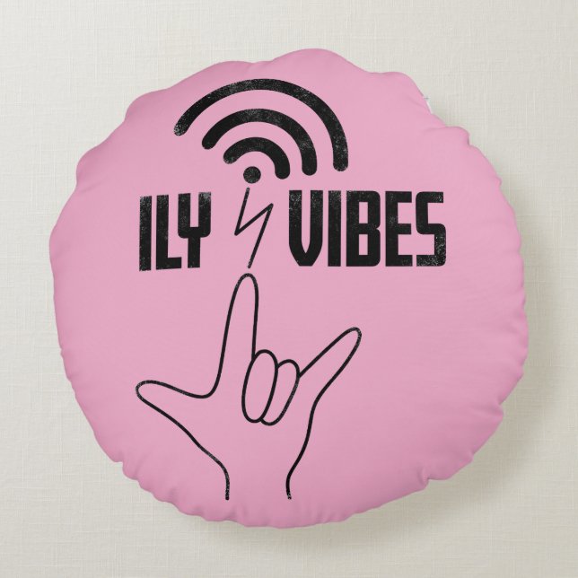 ILY Vibes - ASL Design  Rund Kudde (Baksidan)