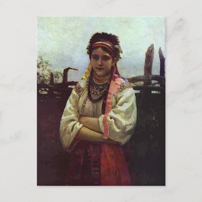 Ilya Repin-Ukranian Girl by a Fence Vykort (Framsida)