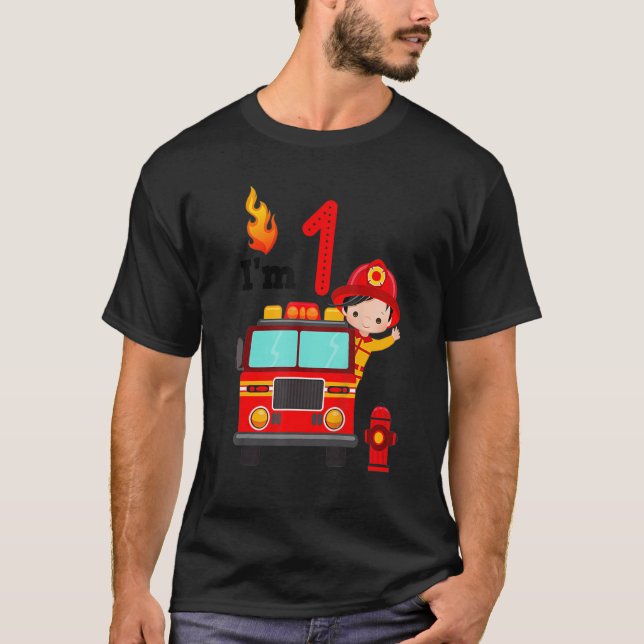 I'm 1st Birthday Boy Fire Engine Truck Toddler Fir T Shirt (Framsida)