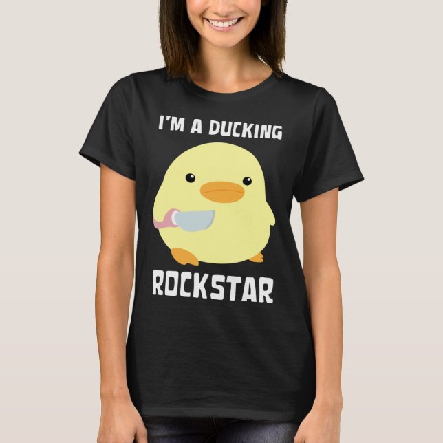 I'm A Ducking Rockstar   Duck With Knife Meme T Shirt (Framsida)