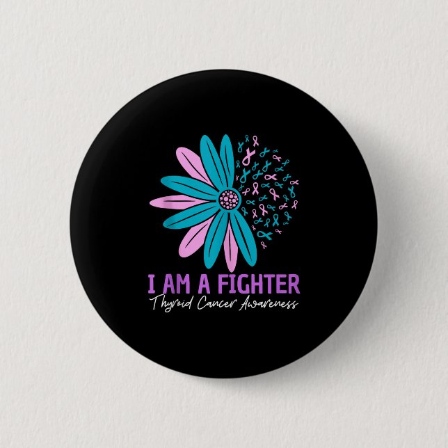 Im A Fighter Thyroid Cancer Awareness Flower Ribbo Knapp (Framsida)
