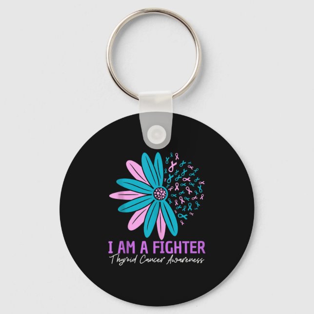 Im A Fighter Thyroid Cancer Awareness Flower Ribbo Nyckelring (Framsida)
