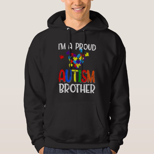 Im A Proud Autism Brother Autism Awareness Costume Hoodie (Framsida)