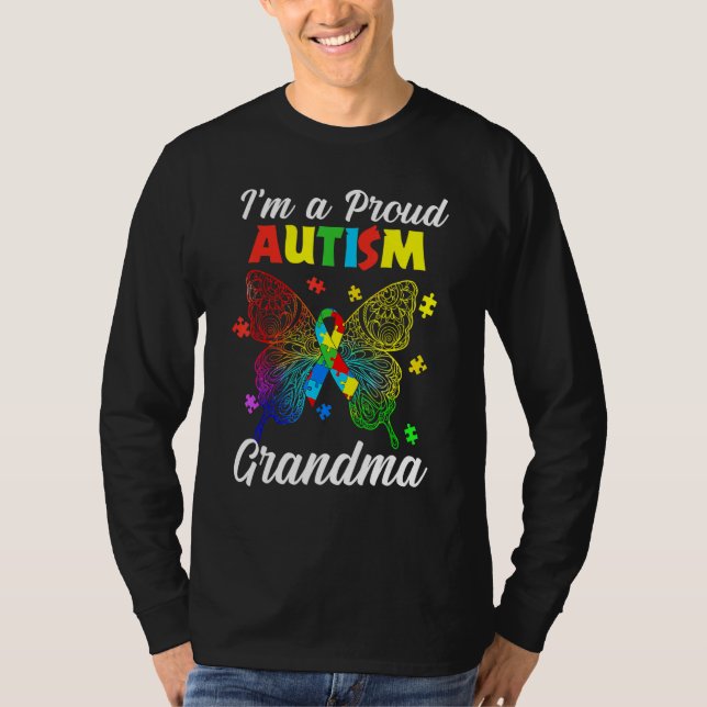 I'm A Proud Autism Grandma Puzzle Ribbon Butterfly T Shirt (Framsida)