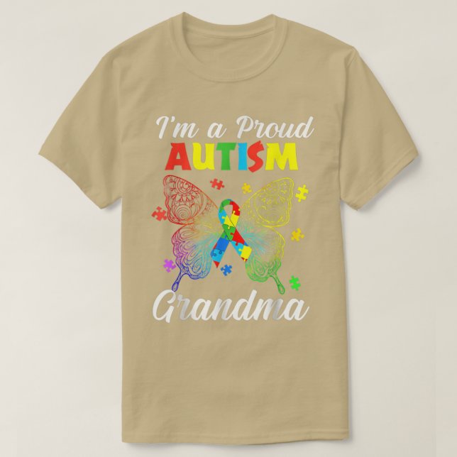 I'm A Proud Autism Grandma Puzzle Ribbon Butterfly T Shirt (Design framsida)