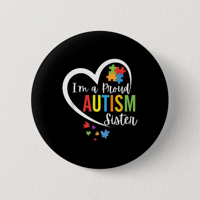 Im A Proud Autism Sister Kärlek Heart Autism Aware Knapp (Framsida)