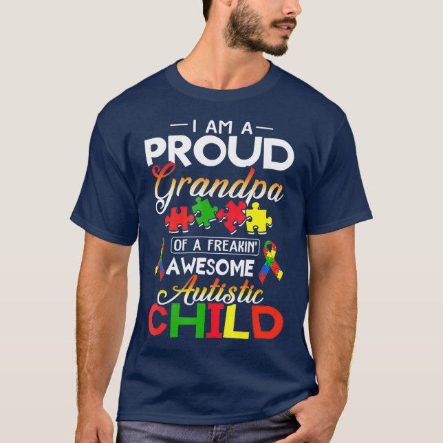 Im A Proud Grandpa Autistic Child Autism Puzzle T Shirt (Framsida)