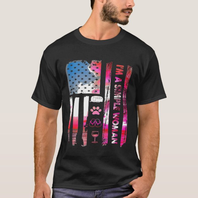 Im A Simple Woman Camping Vin Flinflip flops Hund  T Shirt (Framsida)