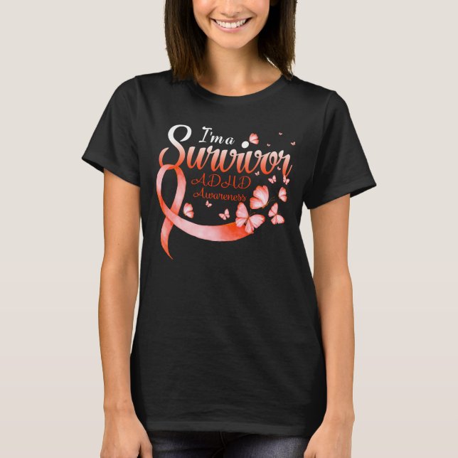 I'm A Survivor ADHD Awareness Butterfly Ribbon  T Shirt (Framsida)
