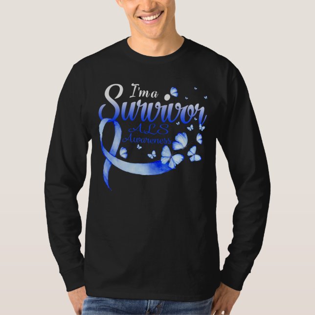 I'm A Survivor ALS Awareness Butterfly Ribbon  T Shirt (Framsida)