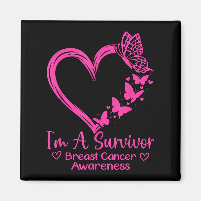 Im A Survivor Breast Cancer Awareness Rosa Heart W Magnet (Framsidan)