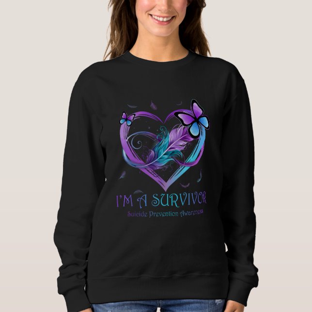 I'm A Survivor Butterfly Heart Suicide Prevention  T Shirt (Framsida)