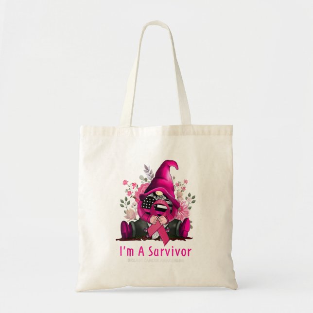 Im A Survivor Gnome Rosa Ribbon Breast Cancer A Tygkasse (Framsidan)