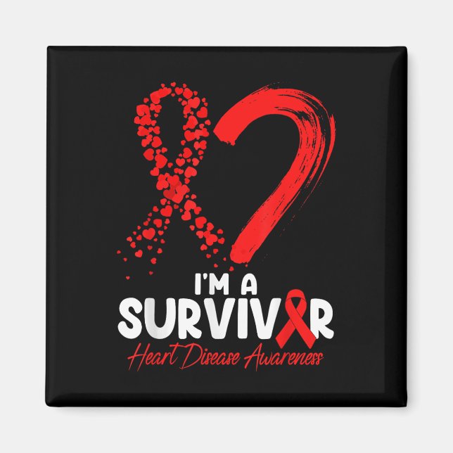 Im A Survivor Heart Disease Awareness Red Ribbon m Magnet (Framsidan)