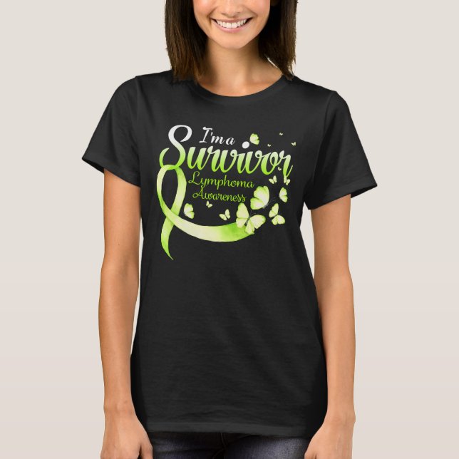 I'm A Survivor Lymphoma Awareness Butterfly Ribbon T Shirt (Framsida)