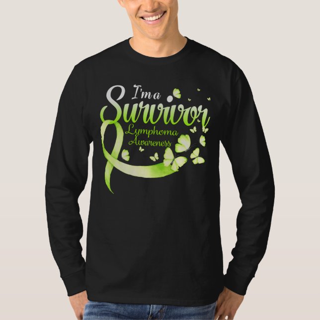 I'm A Survivor Lymphoma Awareness Butterfly Ribbon T Shirt (Framsida)