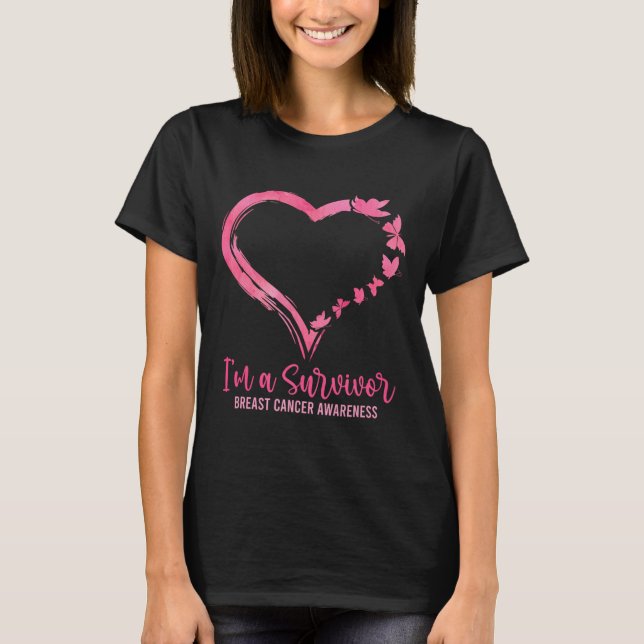 Im A Survivor Shirt Rosa Butterfly Heart Breast Ca T (Framsida)