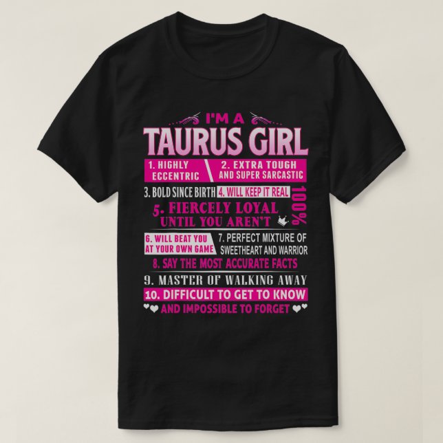 I'm A Taurus Girl  Taurus Birthday  T Shirt (Design framsida)
