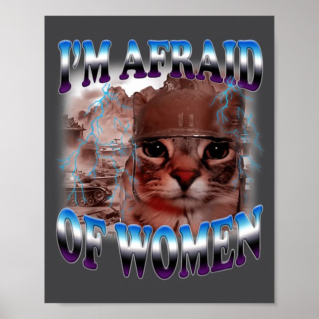 I'm Afraid Of Women Funny Saying Humor Cat Meme  Poster (Framsidan)