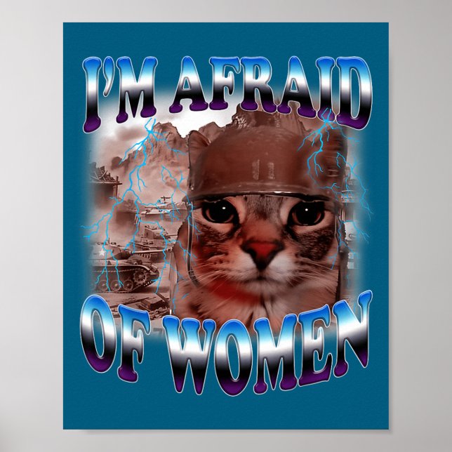 I'm Afraid Of Women Funny Saying Humor Cat Meme  Poster (Framsidan)
