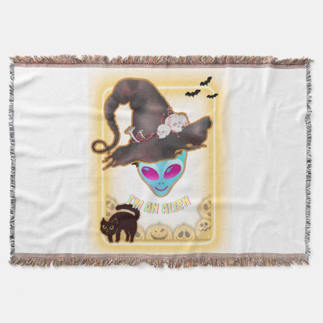 "I'M AN ALIEN" Halloween Throw Blanket Filt (Framsidan)