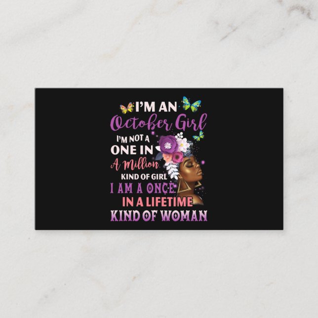Im An oktober Girl Afro Black Women Queen Birthday Visitkort (Framsida)