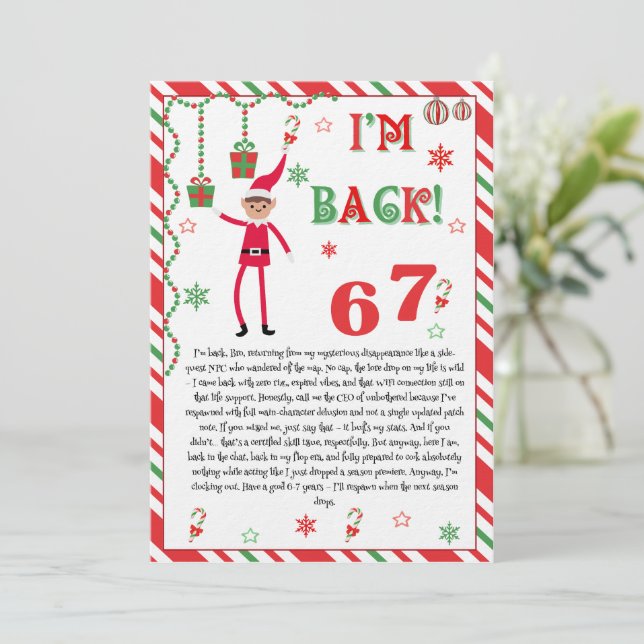 I'm back Elves Letter - Elf Welcome letter card Inbjudningar (Stående Fram)