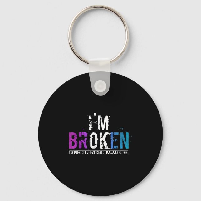 Im Broken Teal&amp; Lila Ribbon Suicide Prevent Nyckelring (Framsida)