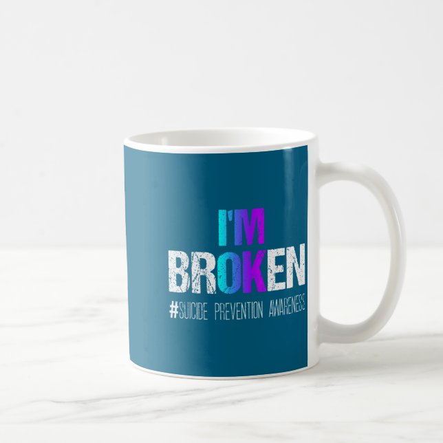 I'm Broken Teal &amp; Purple Ribbon Suicide Preven Kaffemugg (Höger)