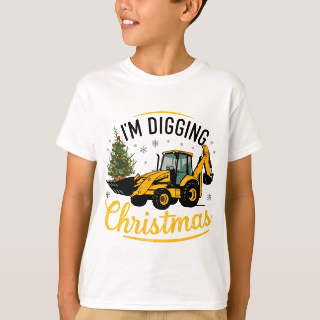 I'm Digging Christmas Cute Excavator Tree Kids T Shirt (Framsida)