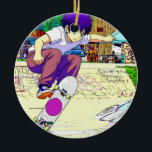 I'm Doing It - Young Skateboarder Julgransprydnad Keramik<br><div class="desc">A young skateboarder is practicing his trick until he finally got it! So cool!</div>