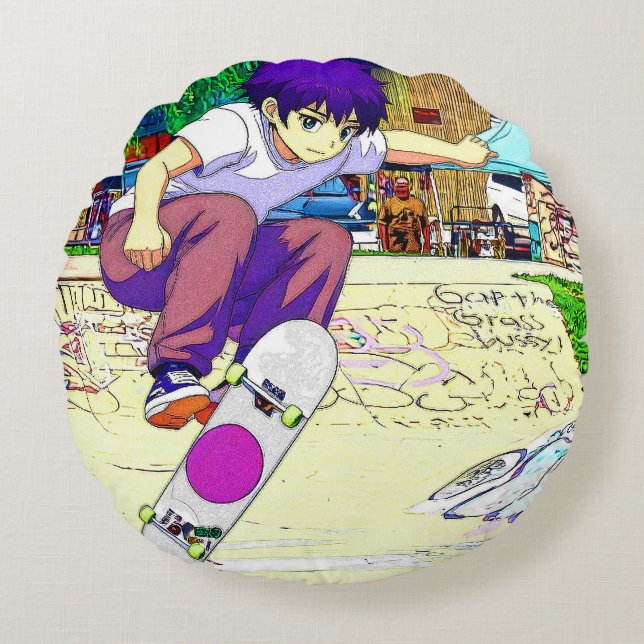 I'm Doing It - Young Skateboarder Rund Kudde (Framsidan)