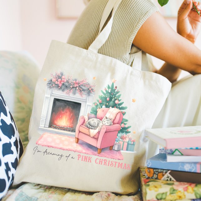 I'm Dreaming of a Pink Christmas Tote Bag Tygkasse (Customize this cute I'm Dreaming of a Pink Christmas. )
