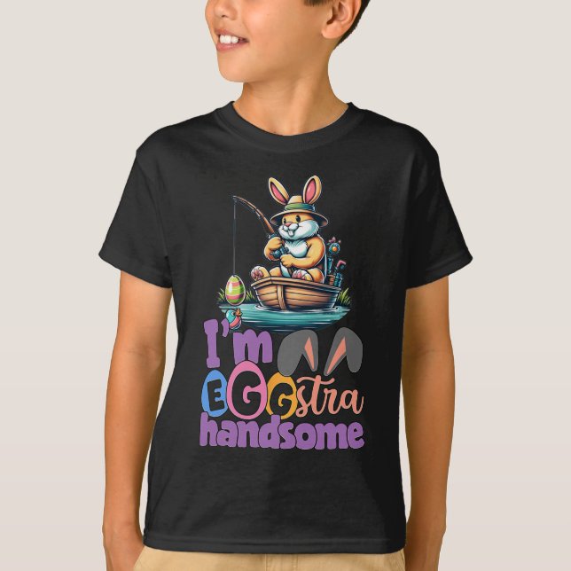 Im Eggstra Handsome Bunny Fishing B Fish Easter Da T Shirt (Framsida)