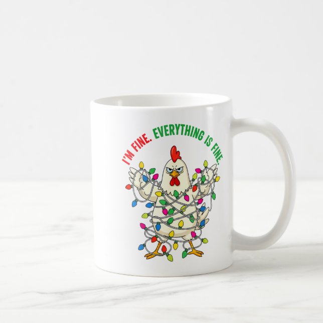 I'm Fine Everything Is Fine Christmas Chicken Ligh Kaffemugg (Höger)