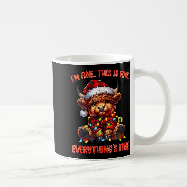 I'm Fine Everything Is Fine Christmas Highland Cow Kaffemugg (Höger)