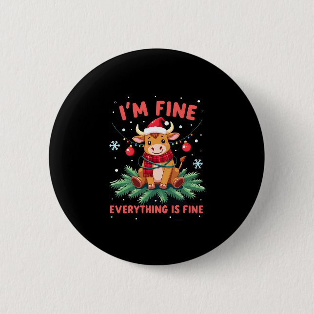 I'm Fine Everything is Fine Christmas Highland Cow Knapp (Framsida)