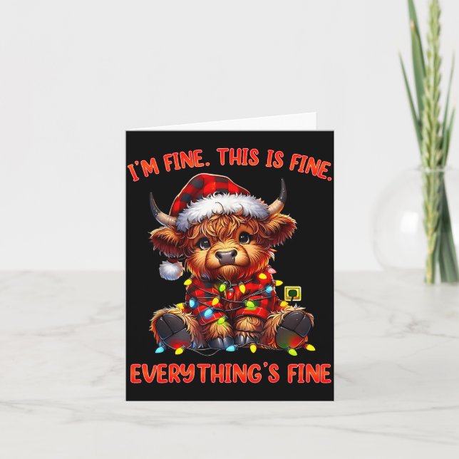 I'm Fine Everything Is Fine Christmas Highland Cow Kort (Framsida)