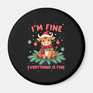 I'm Fine Everything is Fine Christmas Highland Cow Magnet